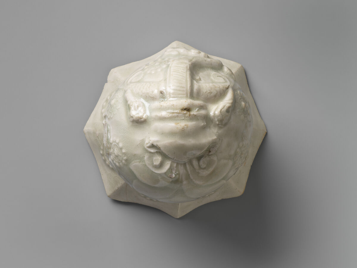 Cup modeled after a rhyton, Stoneware with relief decoration under clear glaze, China