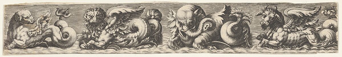 Frieze with Sea Monsters, Johann Theodor de Bry (Netherlandish, Strasbourg 1561–1623 Bad Schwalbach), Engraving 