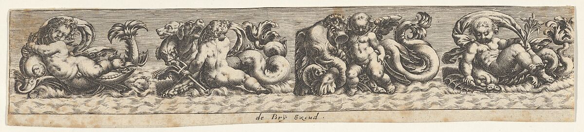 Frieze with Sea Monsters, Johann Theodor de Bry (Netherlandish, Strasbourg 1561–1623 Bad Schwalbach), Engraving 