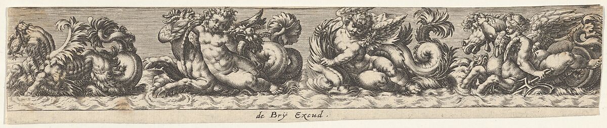 Frieze with Sea Monsters, Johann Theodor de Bry (Netherlandish, Strasbourg 1561–1623 Bad Schwalbach), Engraving 