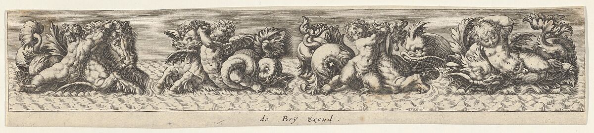 Frieze with Sea Monsters, Johann Theodor de Bry (Netherlandish, Strasbourg 1561–1623 Bad Schwalbach), Engraving 