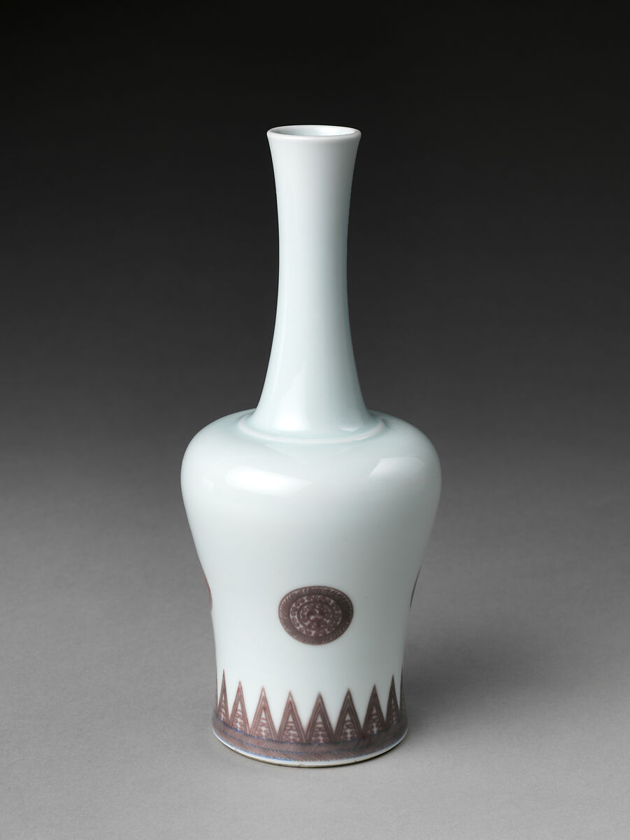 Bottle with Stylized Rosette, Porcelain painted with copper red under transparent glaze (Jingdezhen ware), China