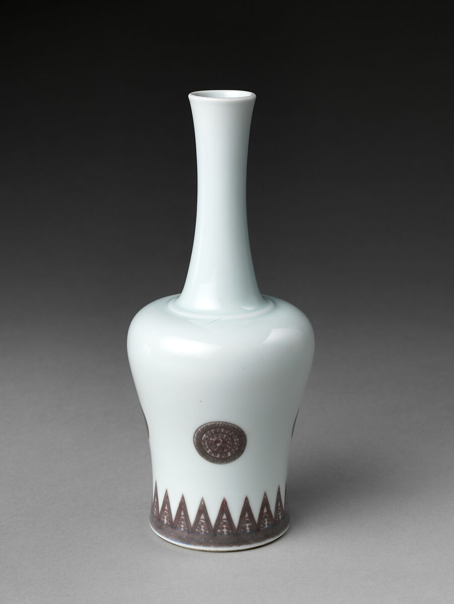 Bottle with Stylized Rosette, Porcelain painted with copper red under transparent glaze (Jingdezhen ware), China