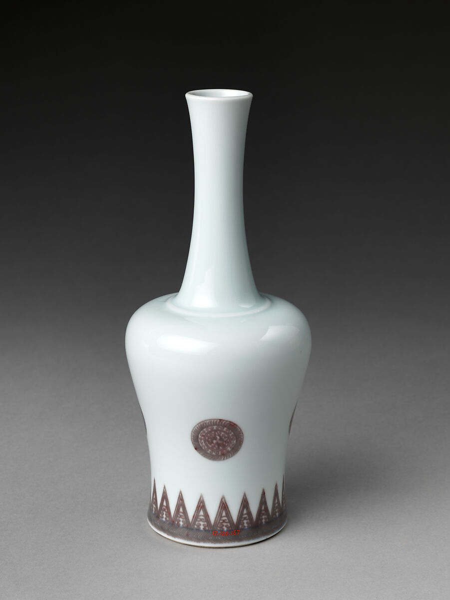 Bottle with Stylized Rosette, Porcelain painted with copper red under transparent glaze (Jingdezhen ware), China
