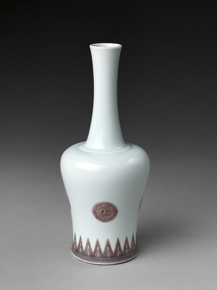 Bottle with Stylized Rosette, Porcelain painted with copper red under transparent glaze (Jingdezhen ware), China