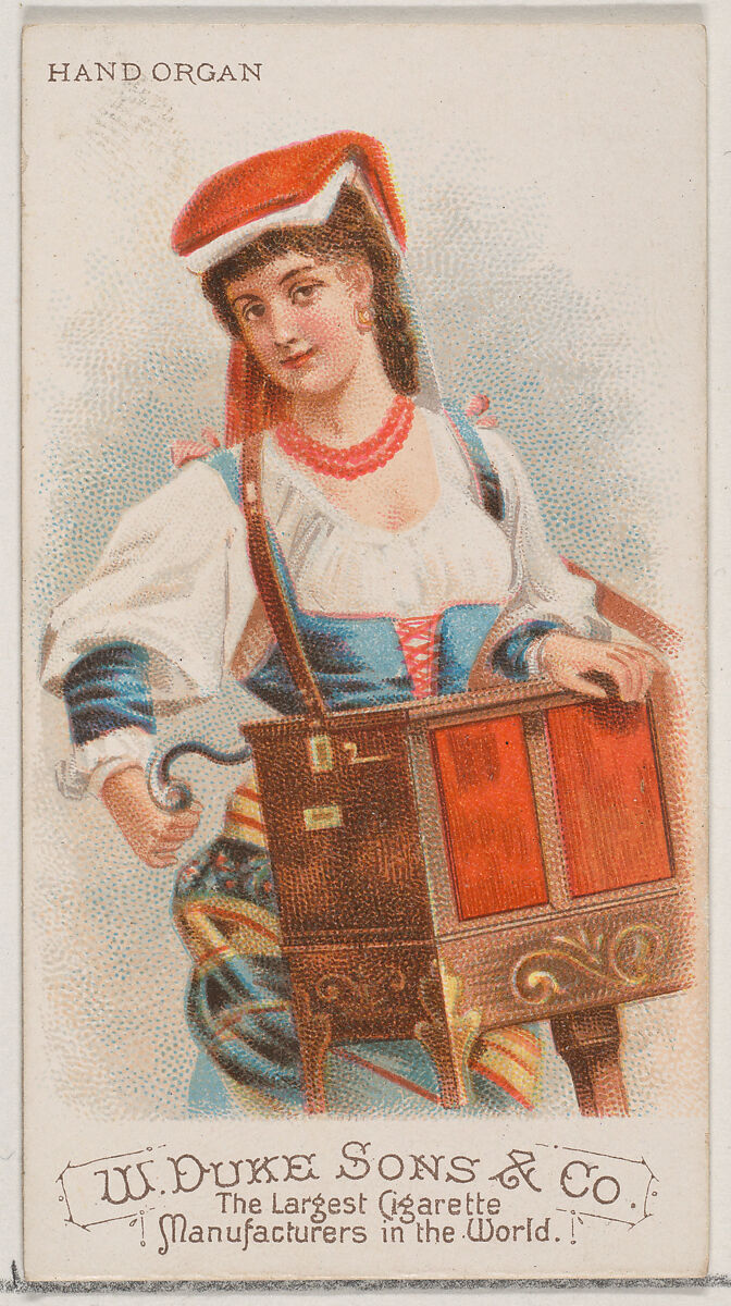Hand Organ, from the Musical Instruments series (N82) for Duke brand cigarettes, Issued by W. Duke, Sons &amp; Co. (New York and Durham, N.C.), Commercial color lithograph 