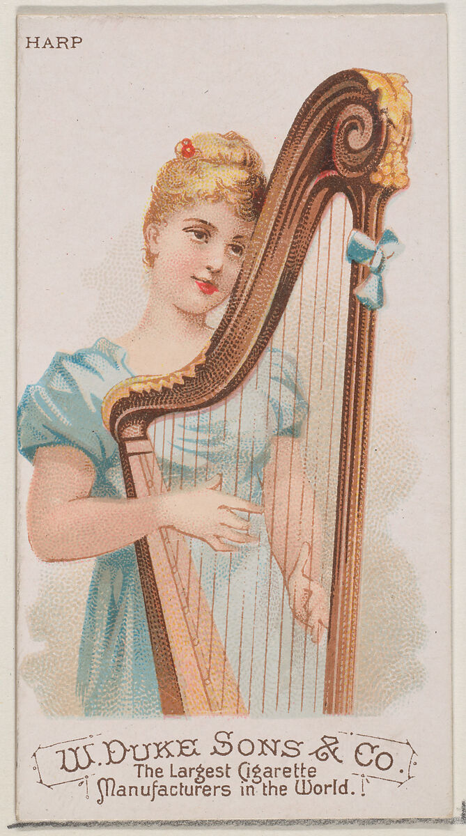 Harp, from the Musical Instruments series (N82) for Duke brand cigarettes, Issued by W. Duke, Sons &amp; Co. (New York and Durham, N.C.), Commercial color lithograph 