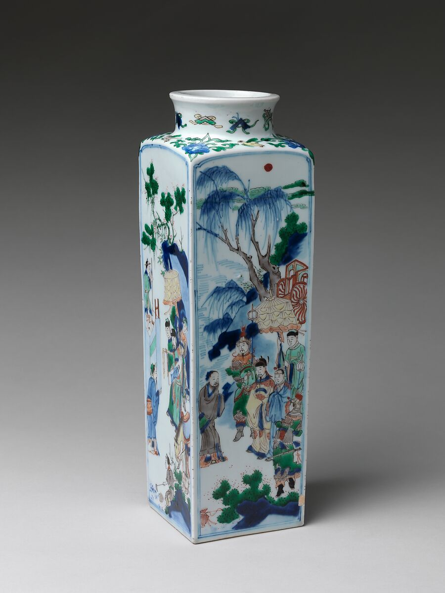 Vase with King Wen Visiting the Scholar Jiang Taigong, Porcelain painted with cobalt blue under and colored enamels over transparent glaze (Jingdezhen ware), China 