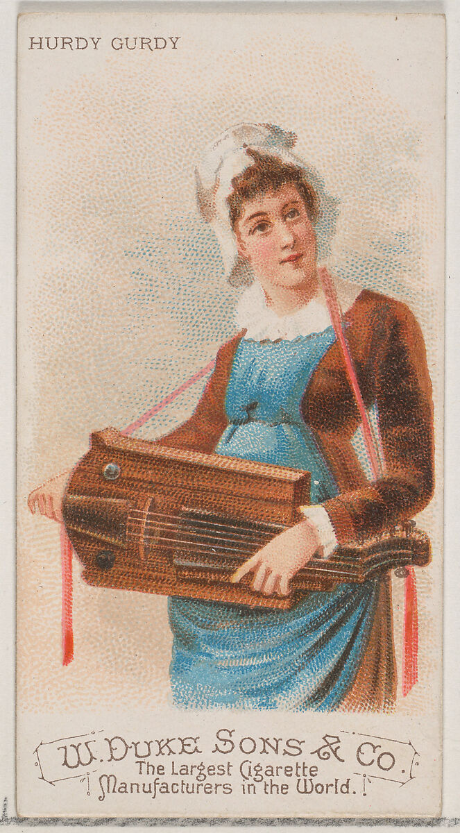 Hurdy Gurdy, from the Musical Instruments series (N82) for Duke brand cigarettes, Issued by W. Duke, Sons &amp; Co. (New York and Durham, N.C.), Commercial color lithograph