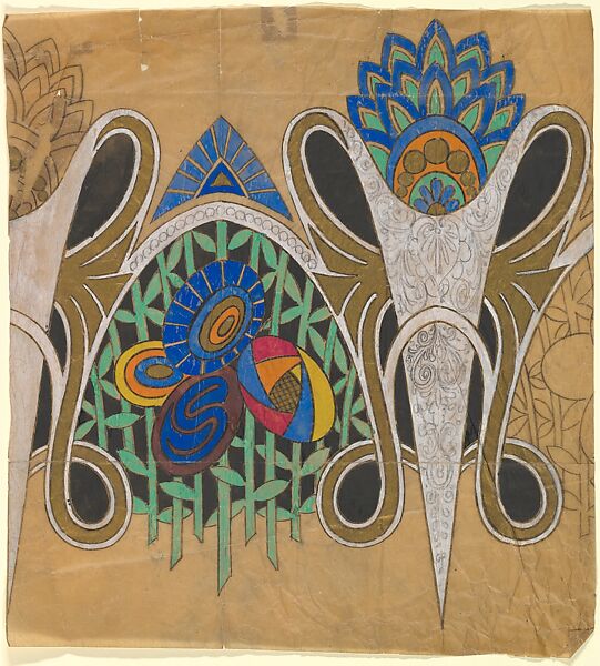 Panel with Ornamental Design on White, Alternating with an Arch with Four Ovals, Anonymous, French, 20th century, Charcoal, gouache and gold paint 
