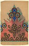 Panel with Decorative Floral Arrangement in the Form of Three Circles Above Purple Designs with Gold Circles