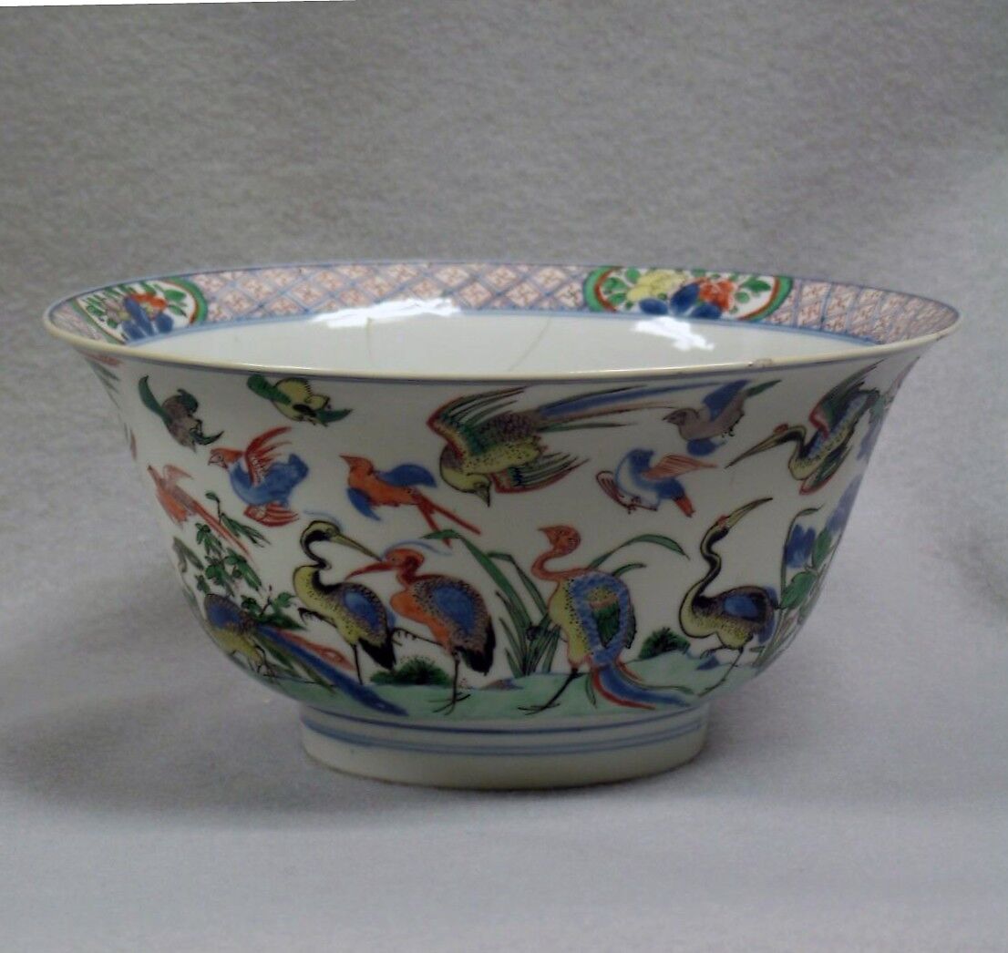 Bowl with geese, Porcelain painted in underglaze blue and overglaze enamels, China