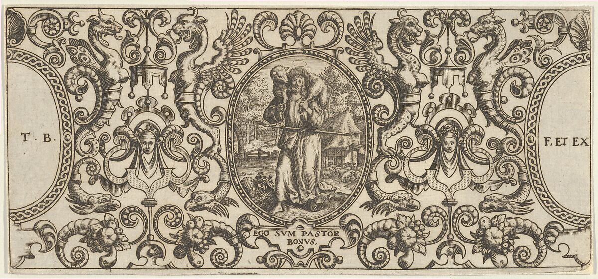 The Good Shepherd, from Grotisch fur alle Kunstler, Theodor de Bry (Netherlandish, Liège 1528–1598 Frankfurt), Engraving 