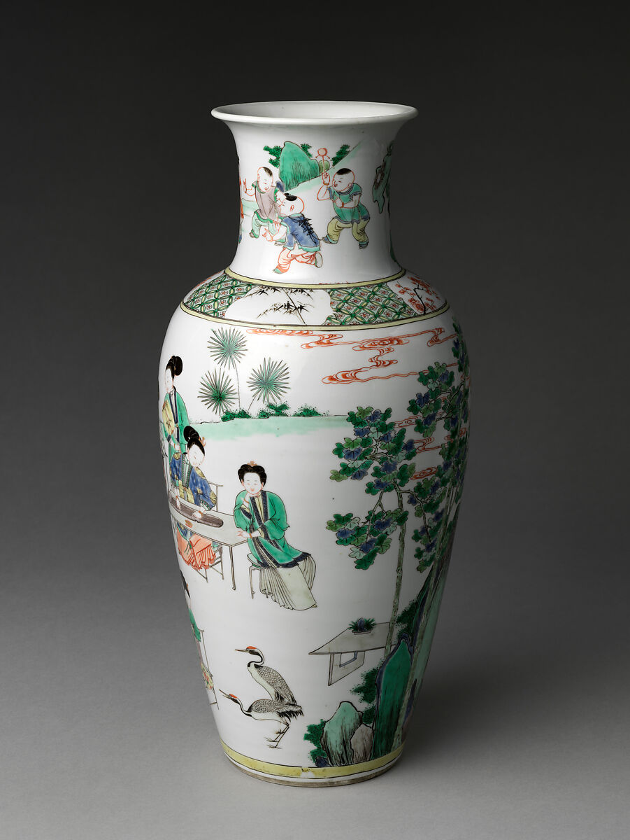 Vase with Women Enjoying Scholarly Pursuits, Porcelain painted with colored enamels over transparent glaze, and gilded (Jingdezhen ware), China