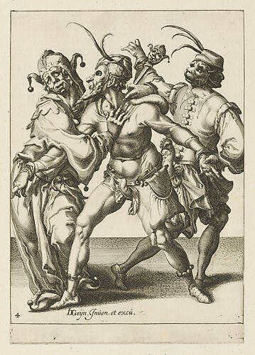 Three Dancing Mummers, Including a Jester, plate 4 from 