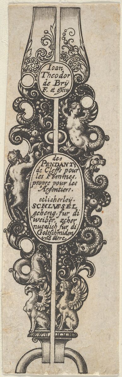 Title Page, from Des Pendants de Cleffs pour les Femmes, Johann Theodor de Bry (Netherlandish, Strasbourg 1561–1623 Bad Schwalbach), Engraving and blackwork 