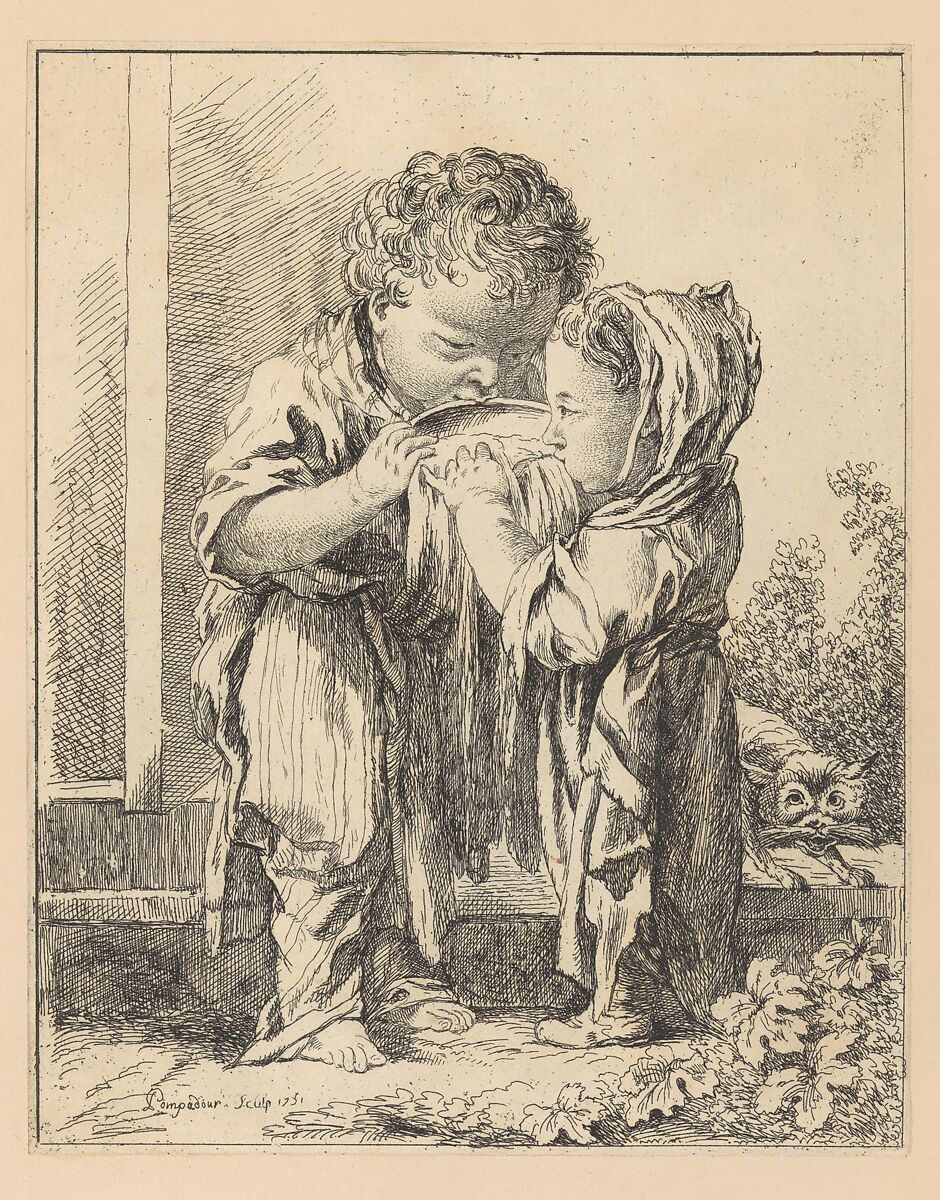 Les Petits Buveurs de lait (The Little Milk Drinkers), from Suite d'estampes gravées par madame la marquise de Pompadour d'après les pierres gravées de Guay, graveur du Roi, Madame la Marquise de Pompadour (French, Paris 1721–1764 Versailles), Etching and engraving 