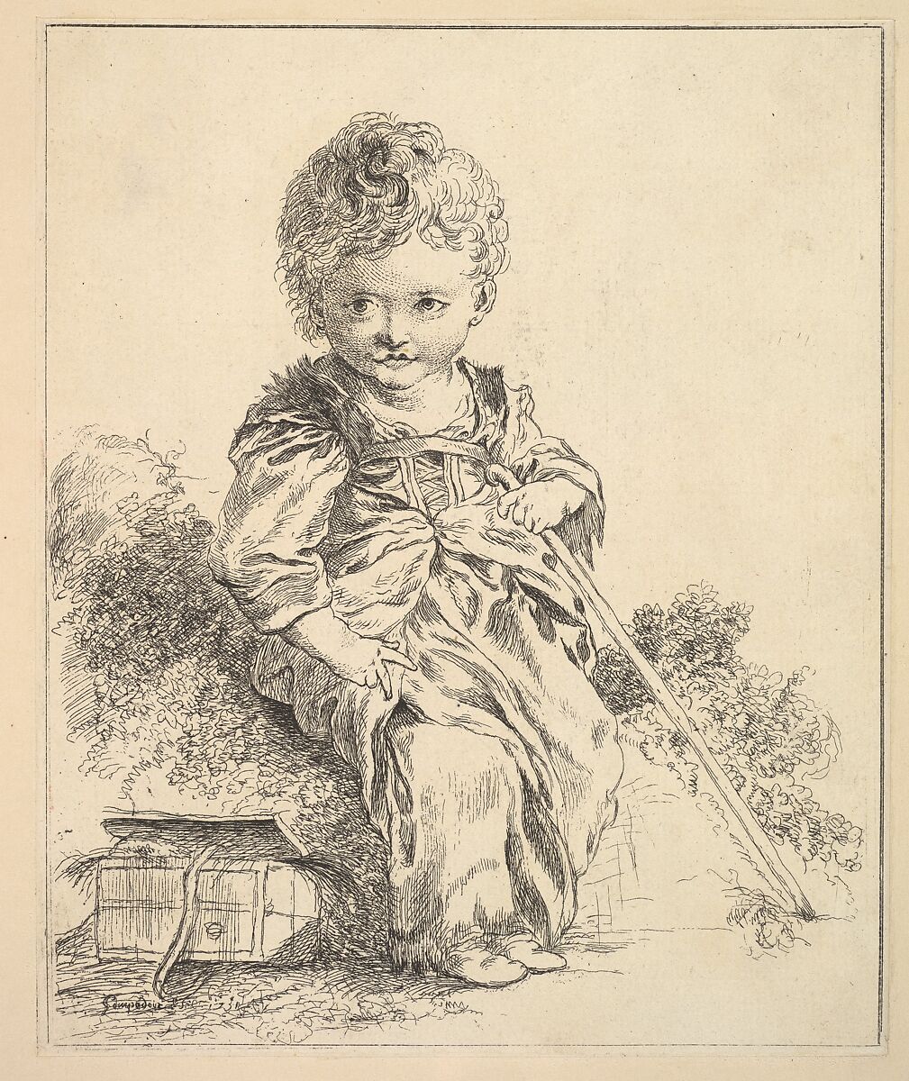 Un enfant assis sur une motte de terre (An enfant seated on a clod of earth), after Le Petit Savoyard by François Boucher, from Suite d'estampes gravées par madame la marquise de Pompadour d'après les pierres gravées de Guay, graveur du Roi, Madame la Marquise de Pompadour (French, Paris 1721–1764 Versailles), Etching and engraving 