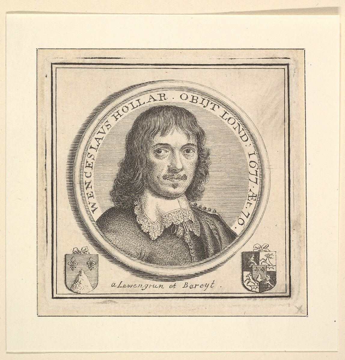Bust of Hollar in a Circular Frame (published in Vertue's, Description of the Works of the Ingenious Delineator & Engraver, Wenceslaus Hollar), George Vertue (British, London 1684–1756 London), Etching and engraving 