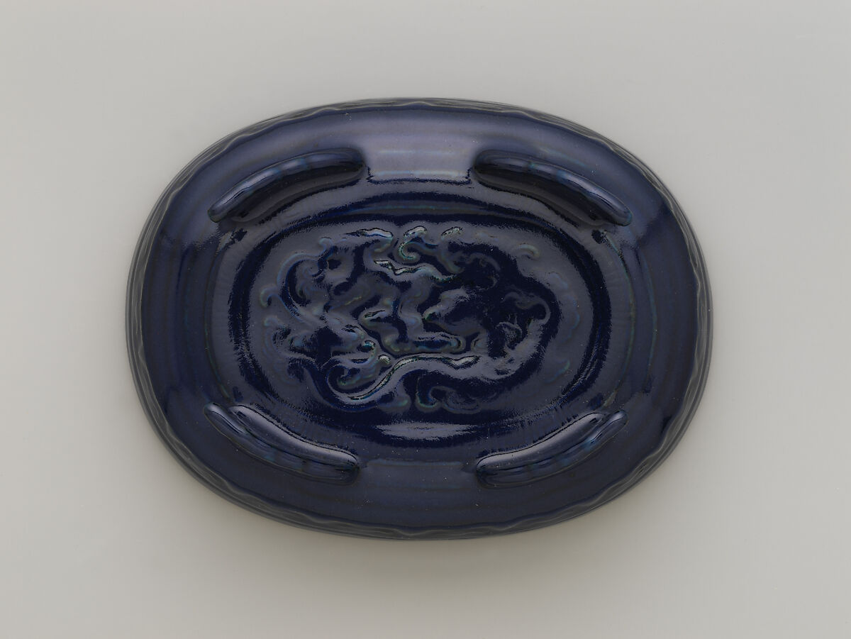 Ritual vessel (gui), Porcelain with low-relief decoration under dark blue glaze (Jingdezhen ware), China
