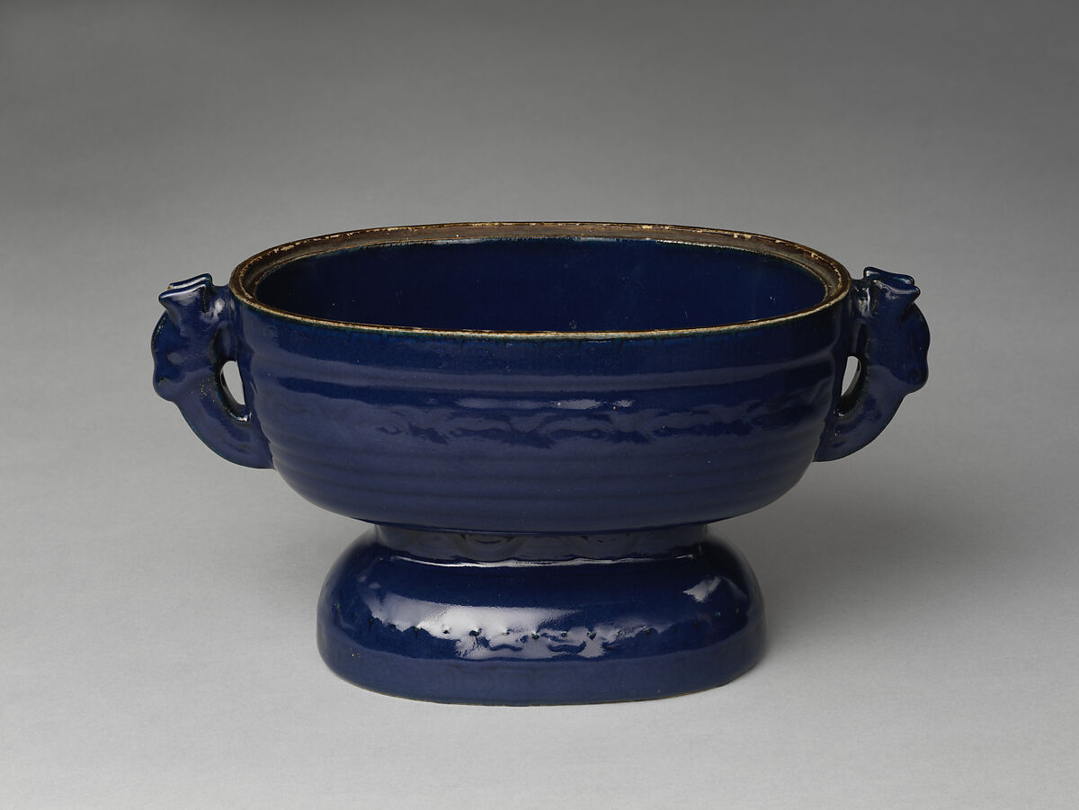 Ritual vessel (gui), Porcelain with low-relief decoration under dark blue glaze (Jingdezhen ware), China