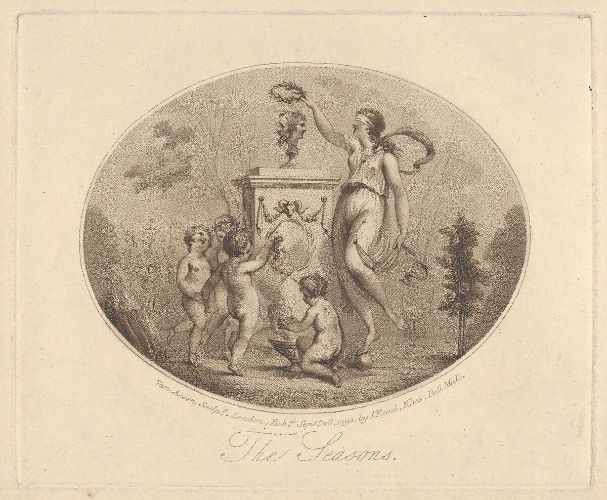 The Seasons, Benedictus Antonio van Assen (British, born The Netherlands, active ca. 1767– ca. 1817), Stipple engraving 