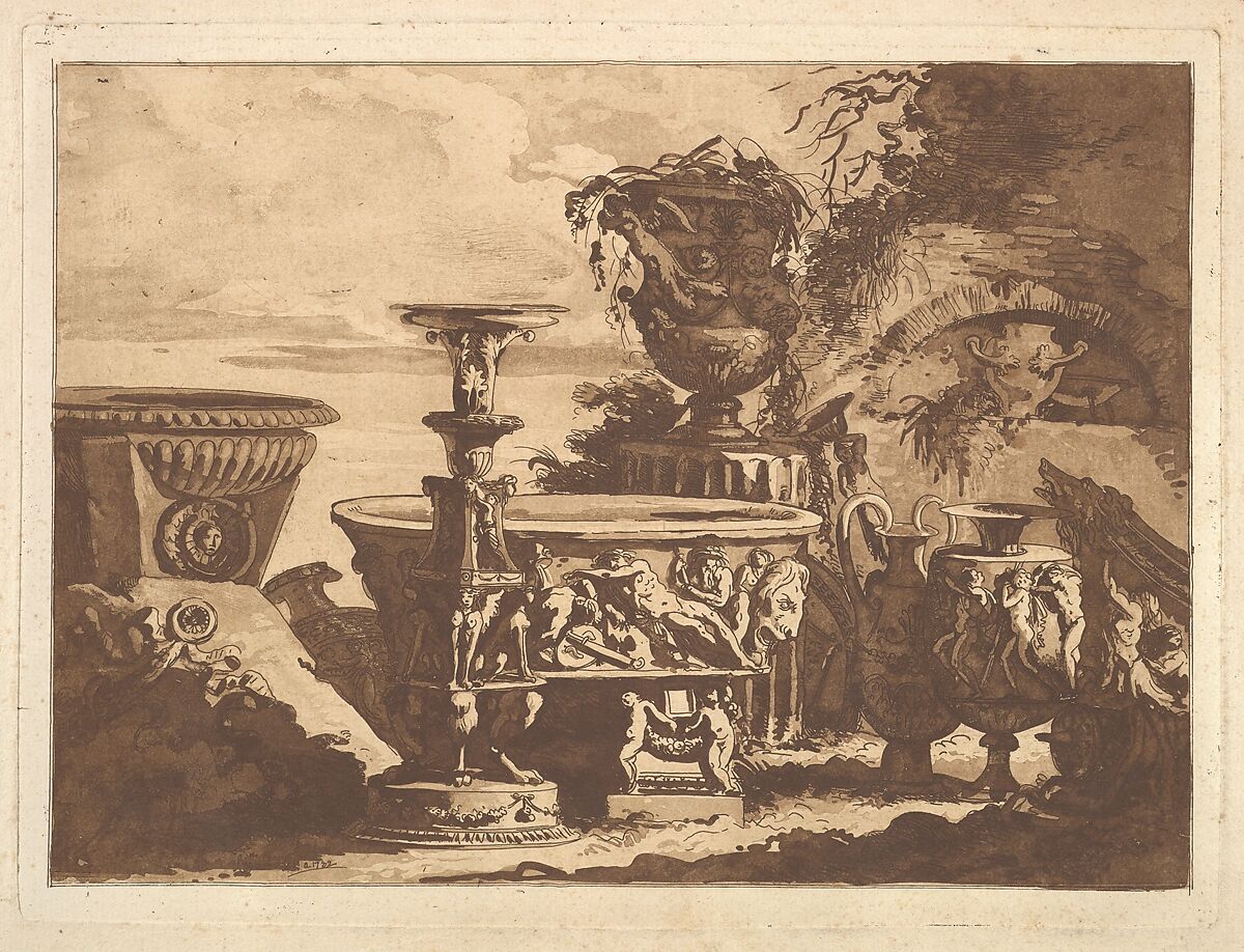 Composition with the Medici Vase, from Recueil de Compositions par Lagrenée Le Jeune (Collection of Compositions by Lagrenée the Younger), Jean Jacques Lagrenée (French, Paris 1739–1821 Paris), Etching and aquatint 