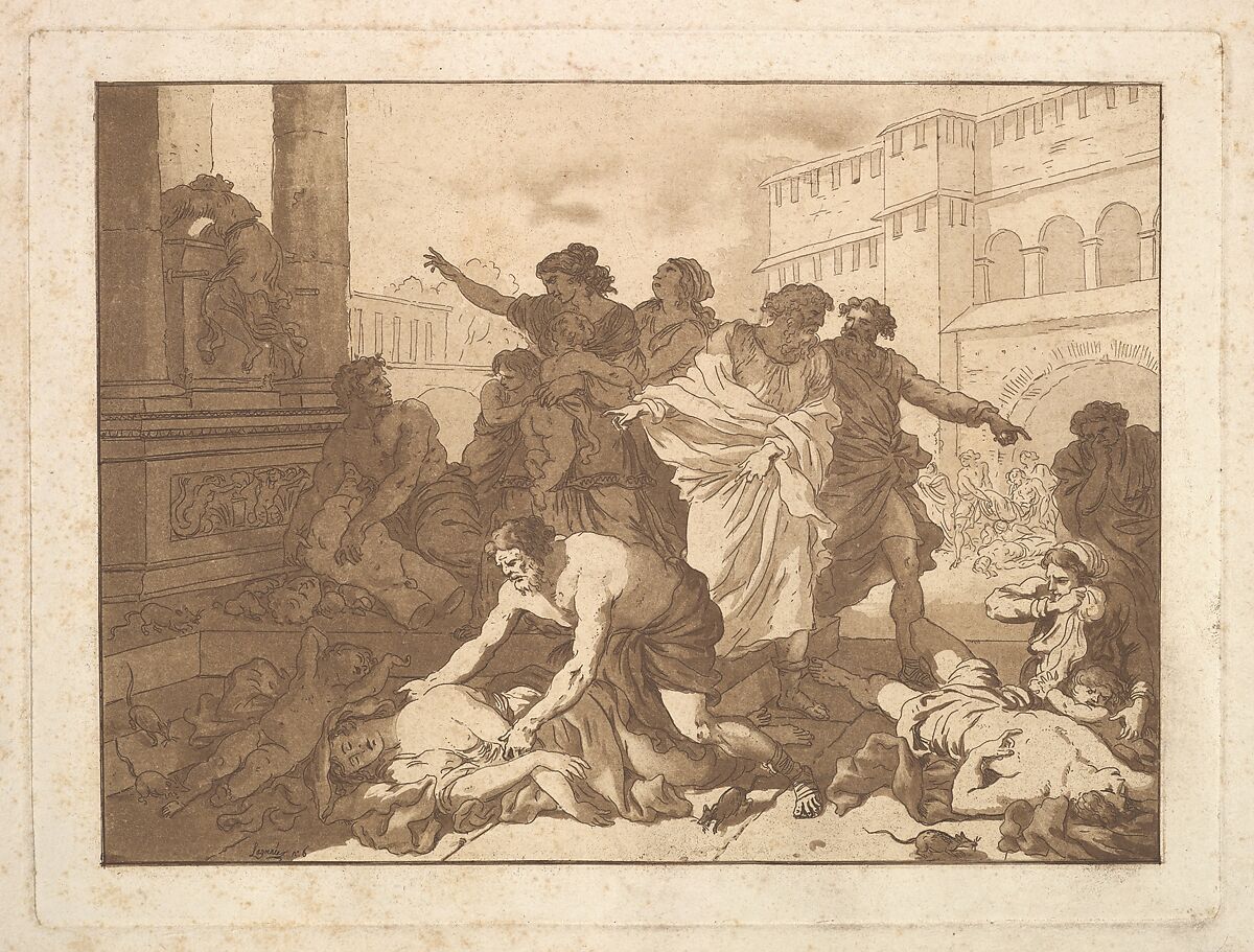 La Peste chez les Philistins (Plague Among the Philistines), in an album containing Recueil de Compositions par Lagrenée Le Jeune (Collection of Compositions by Lagrenée the Younger), Jean Jacques Lagrenée (French, Paris 1739–1821 Paris), Etching and aquatint 