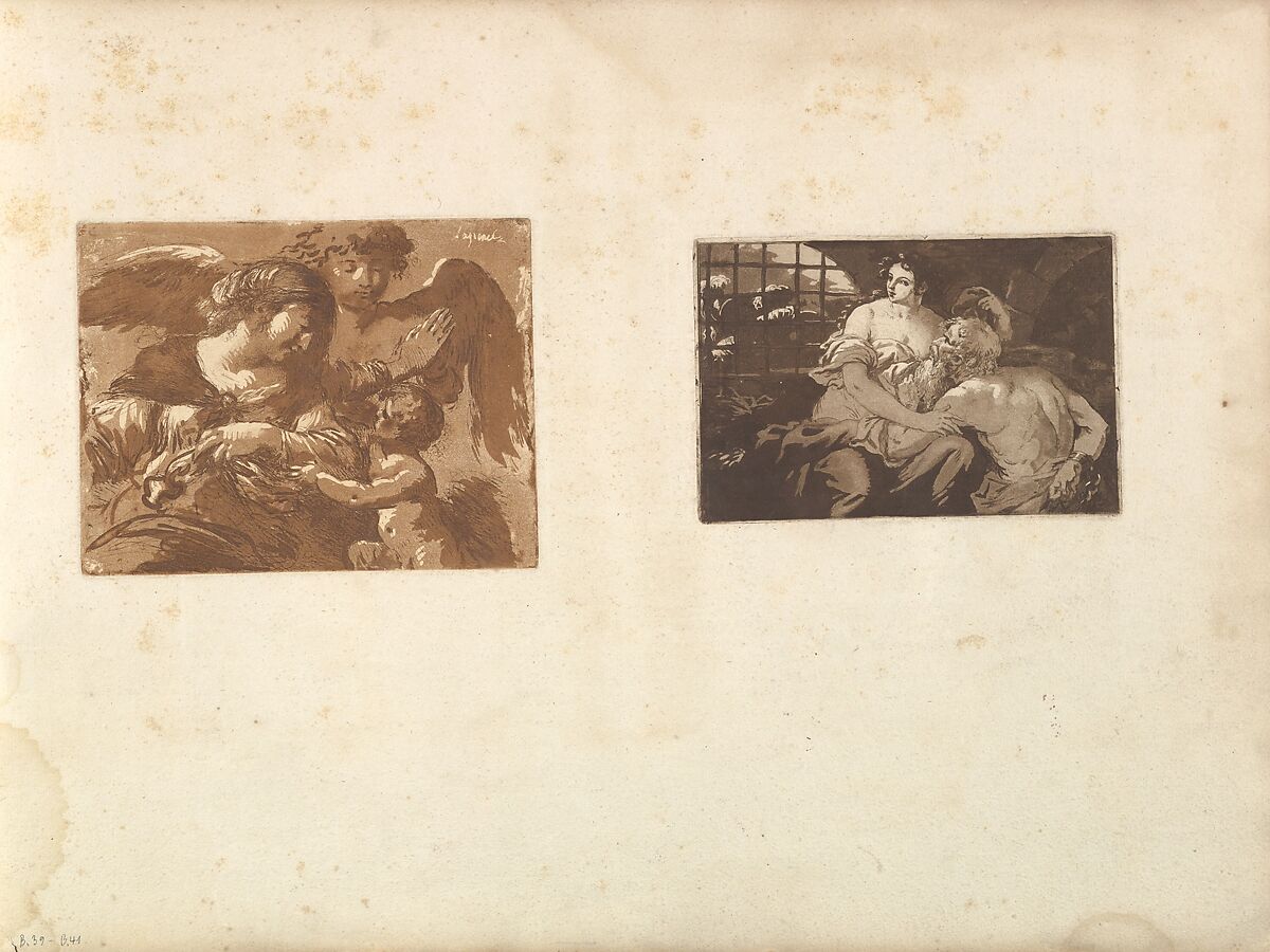 L'ange gardien (The Guardian Angel), in an album containing Recueil de Compositions par Lagrenée Le Jeune (Collection of Compositions by Lagrenée the Younger), Jean Jacques Lagrenée (French, Paris 1739–1821 Paris), Etching and aquatint; second state of two (Baudicour)