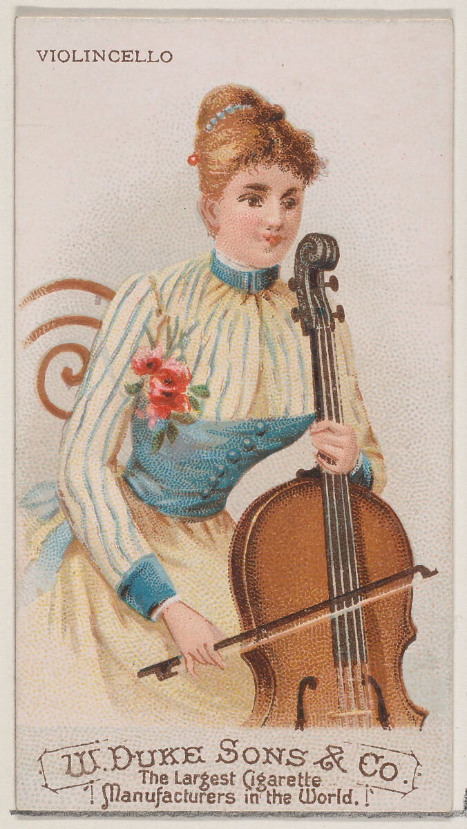 Cello, from the Musical Instruments series (N82) for Duke brand cigarettes, Issued by W. Duke, Sons &amp; Co. (New York and Durham, N.C.), Commercial color lithograph 