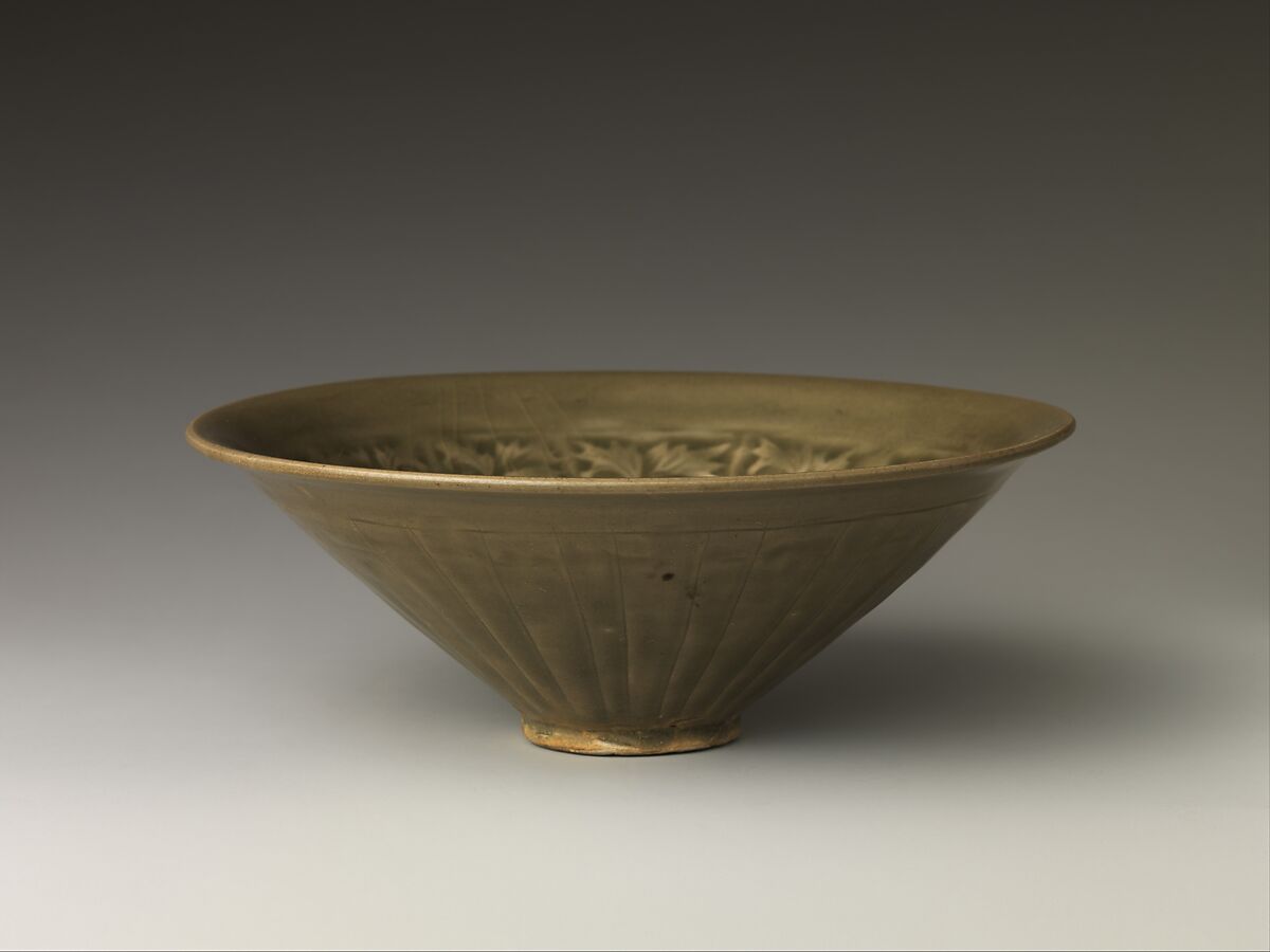 Bowl with Two Boys among Foliage, Stoneware with mold-impressed decoration under celadon glaze (Yaozhou ware), China