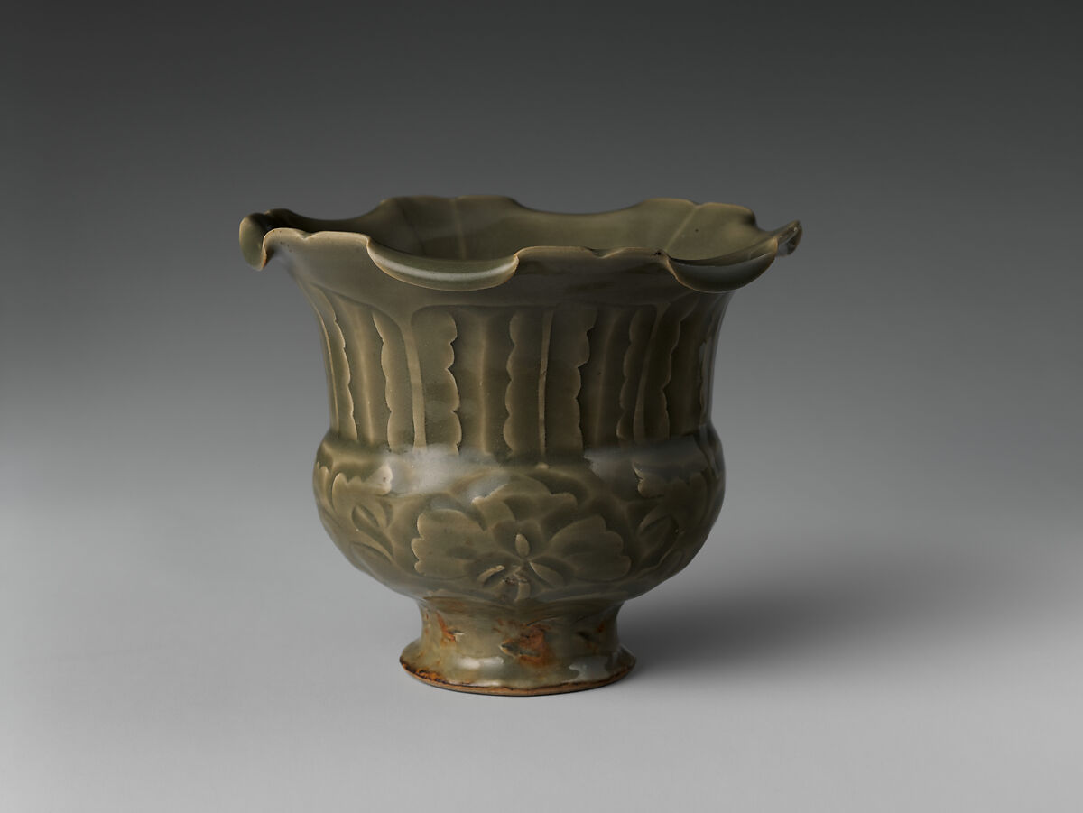 Jar with Peony Scroll, Stoneware with carved decoration under celadon glaze (Yaozhou ware), China 