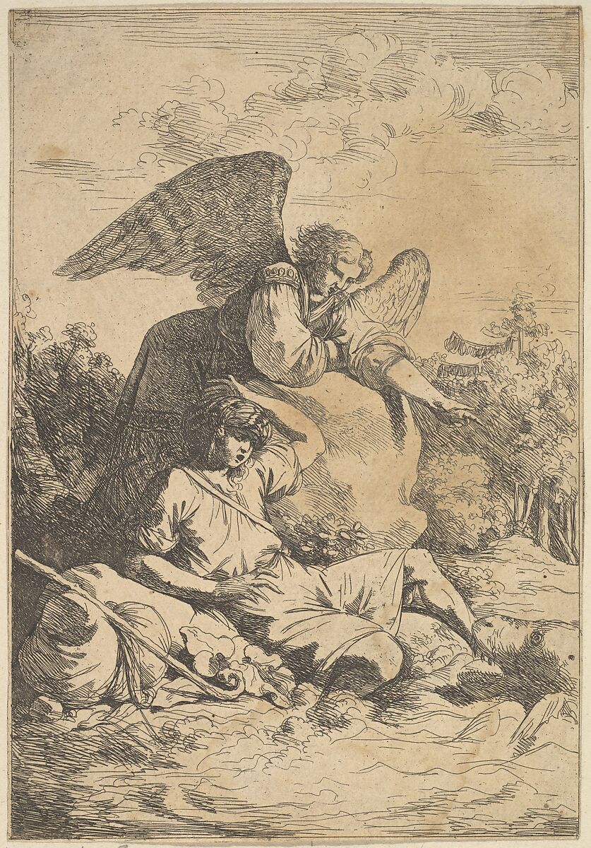 Tobie effrayé par le poisson (Tobias frightens the fish), Jean Jacques Lagrenée (French, Paris 1739–1821 Paris), Etching 