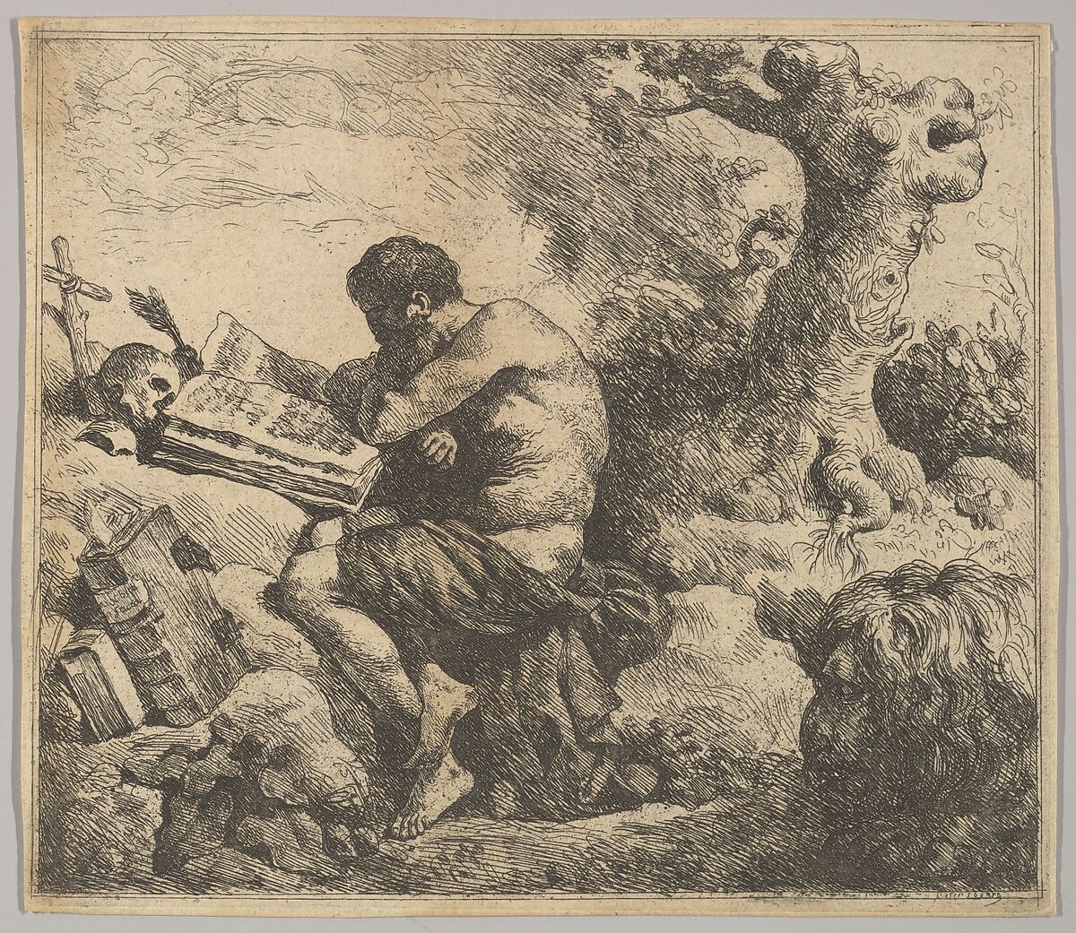 St. Jerome in a Landscape, Jean Jacques Lagrenée (French, Paris 1739–1821 Paris), Etching 
