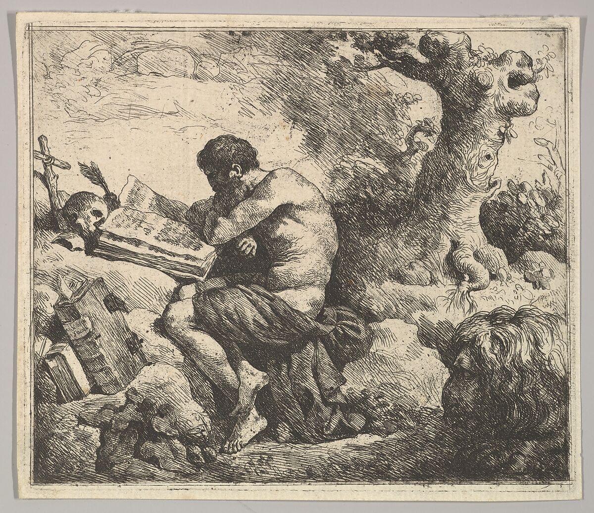 St. Jerome in a Landscape, Jean Jacques Lagrenée (French, Paris 1739–1821 Paris), Etching 