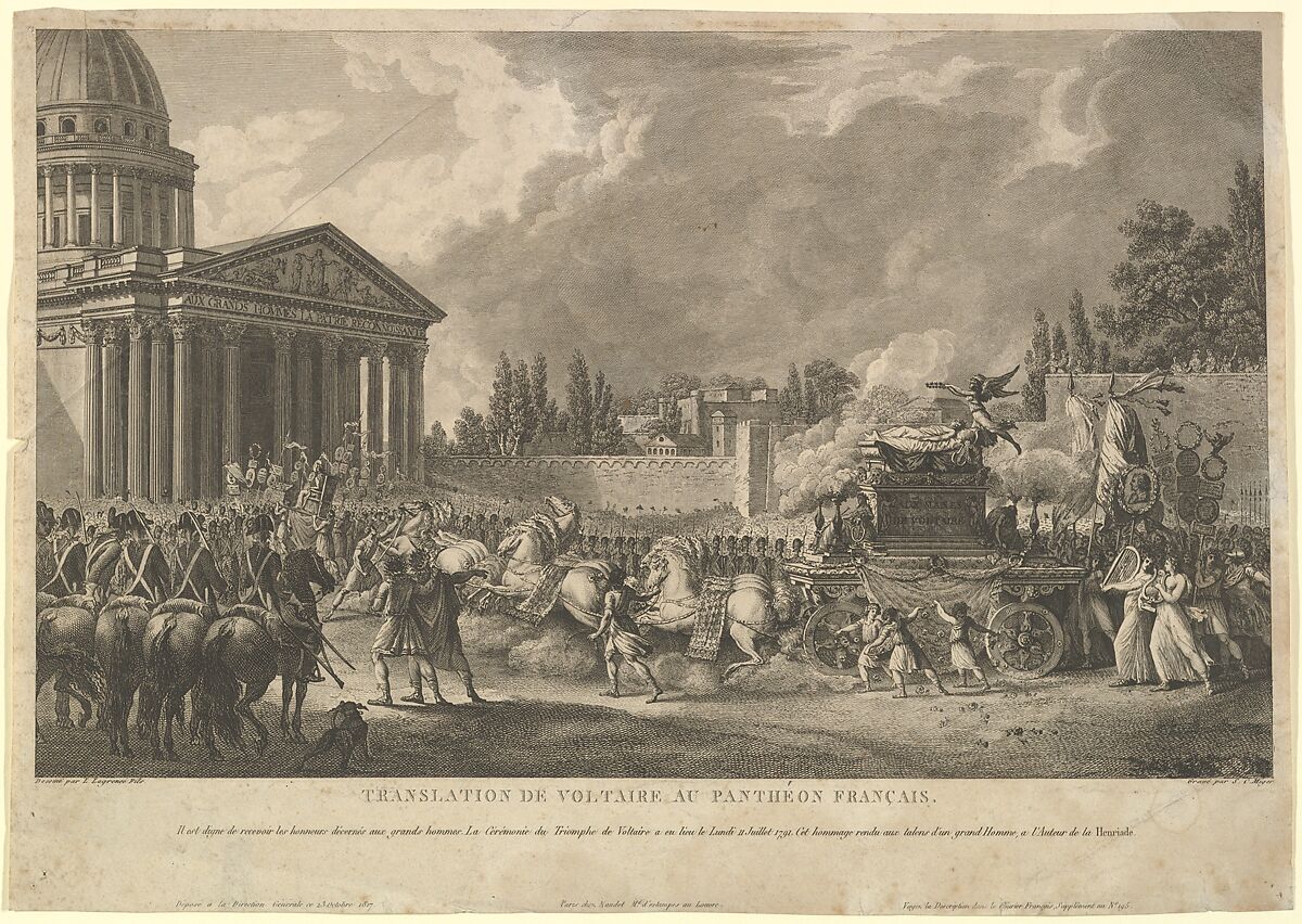Translation de Voltaire au Panthéon Français, Simon Charles Miger (French, Nemours 1736–1820 Paris), Etching and engraving 