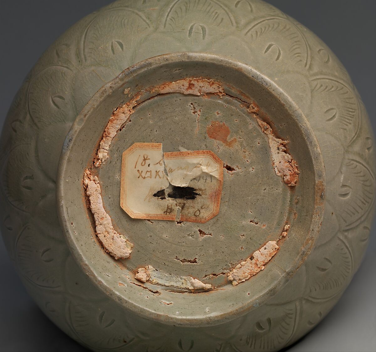 Funerary jar, Stoneware with incised and carved decoration under celadon glaze (Longquan ware), China