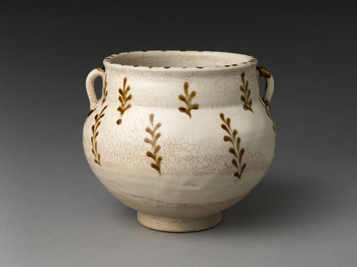 Jar with Leaf Decoration, Stoneware painted in brown on white slip under transparent glaze (Cizhou ware), China 