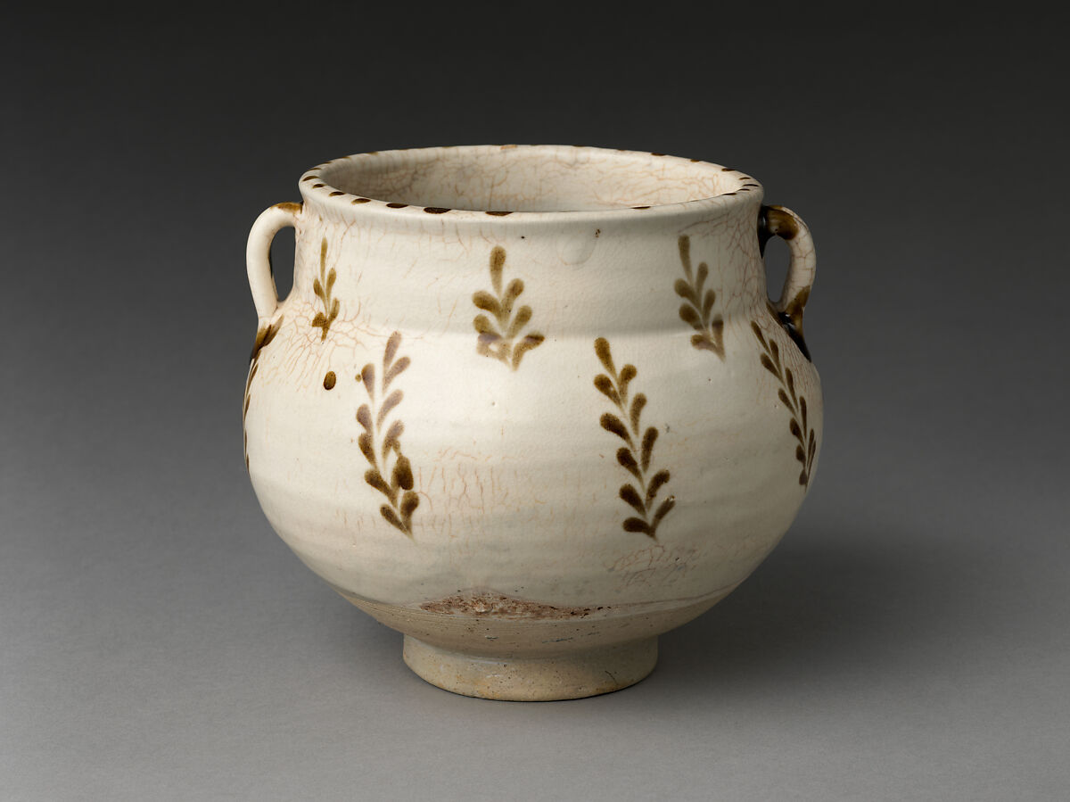 Jar with Leaf Decoration, Stoneware painted in brown on white slip under transparent glaze (Cizhou ware), China