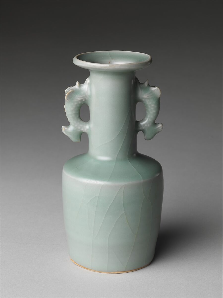 Vase with Dragonfish Handles

, Porcelain with relief decoration under celadon glaze (Longquan ware), China