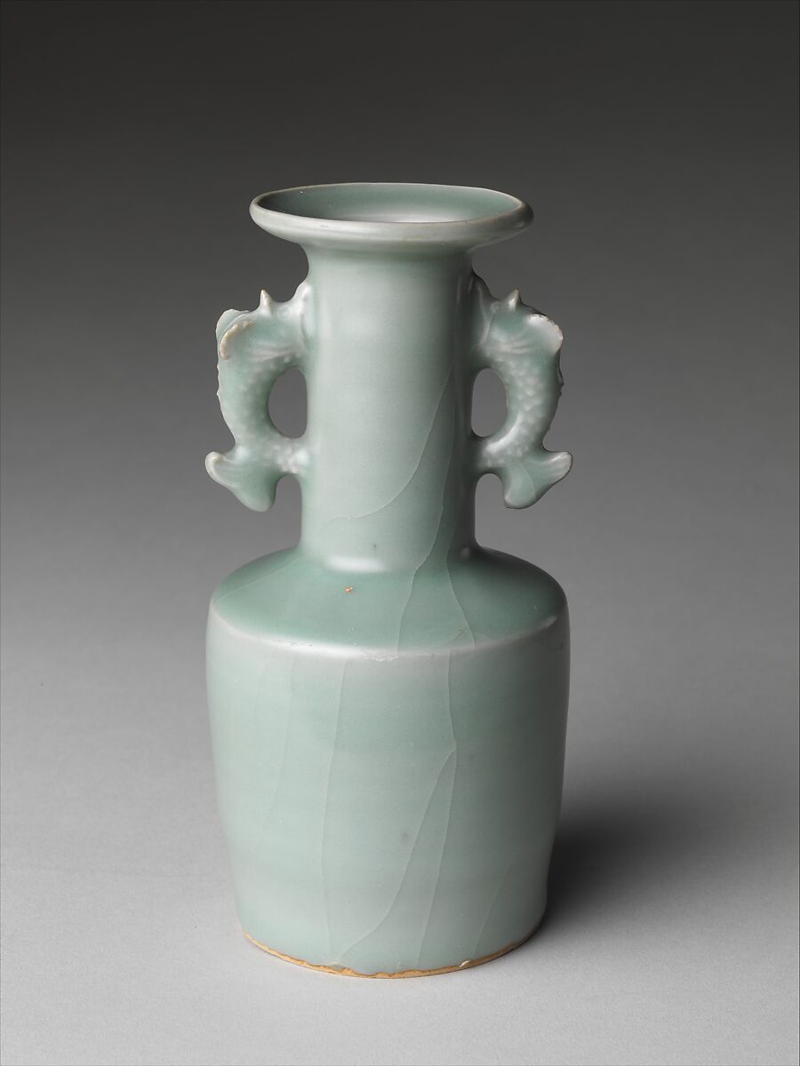 Vase with dragonfish handles, Porcelain with relief decoration under celadon glaze (Longquan ware), China