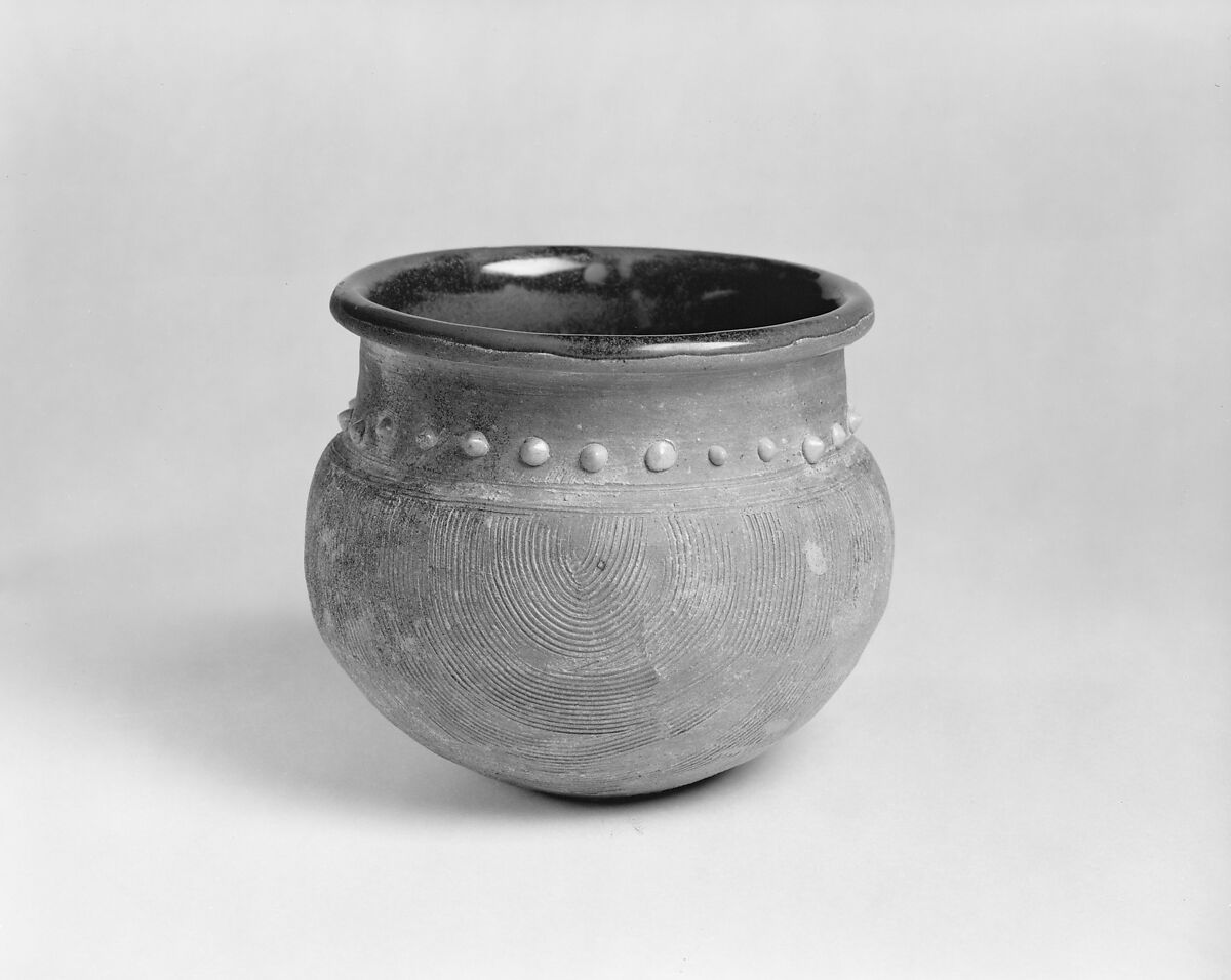 Jar, Stoneware with incised design on a biscuit body, brown glaze, and yellow bosses (possibly Ganzhou ware), China 