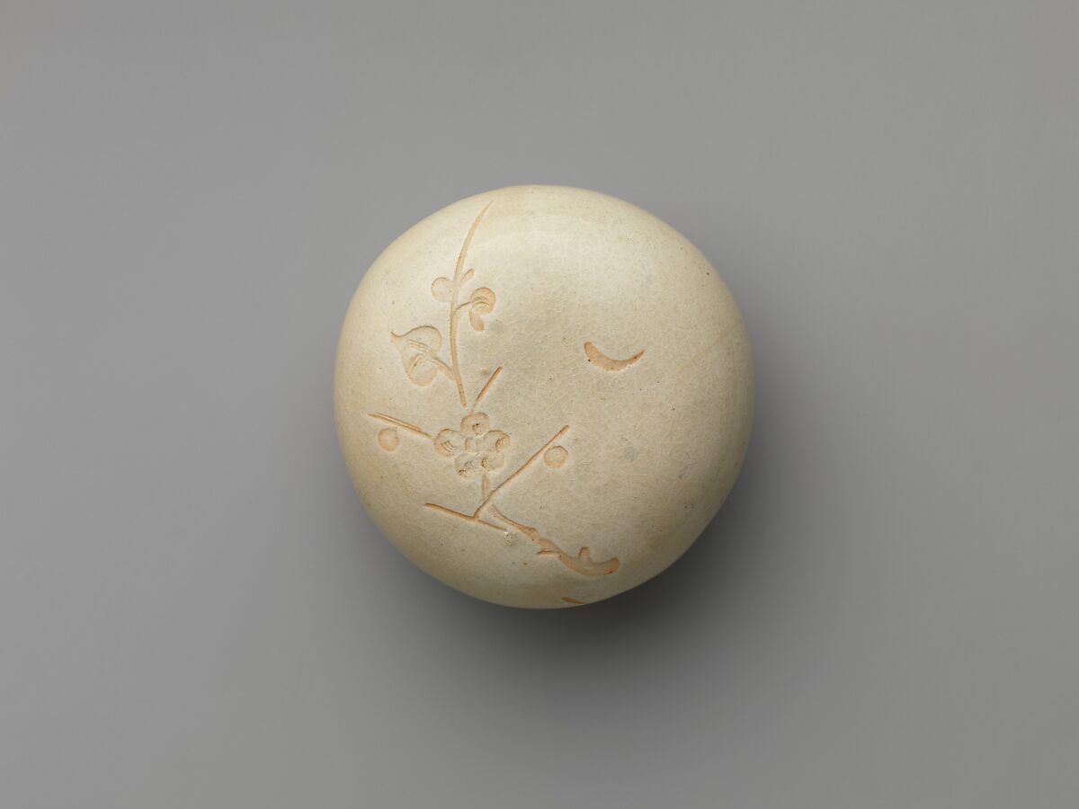 Covered box with flowering plum, Porcelain with cut-glaze decoration (possibly Jizhou ware), China