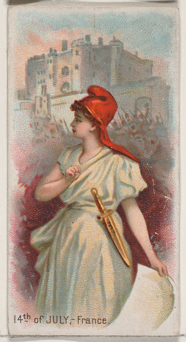 14th of July, France, from the Holidays series (N80) for Duke brand cigarettes, Issued by W. Duke, Sons &amp; Co. (New York and Durham, N.C.), Commercial color lithograph 