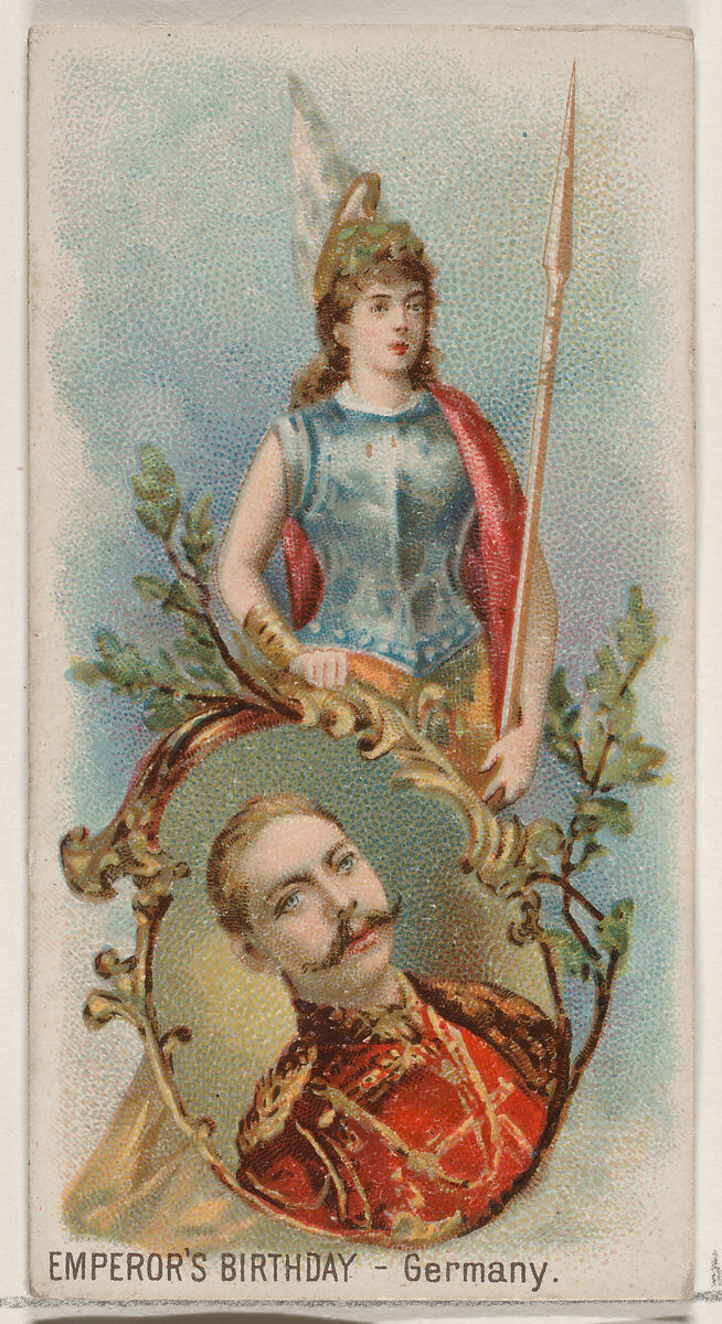 Emperor's Birthday, Germany, from the Holidays series (N80) for Duke brand cigarettes, Issued by W. Duke, Sons &amp; Co. (New York and Durham, N.C.), Commercial color lithograph 