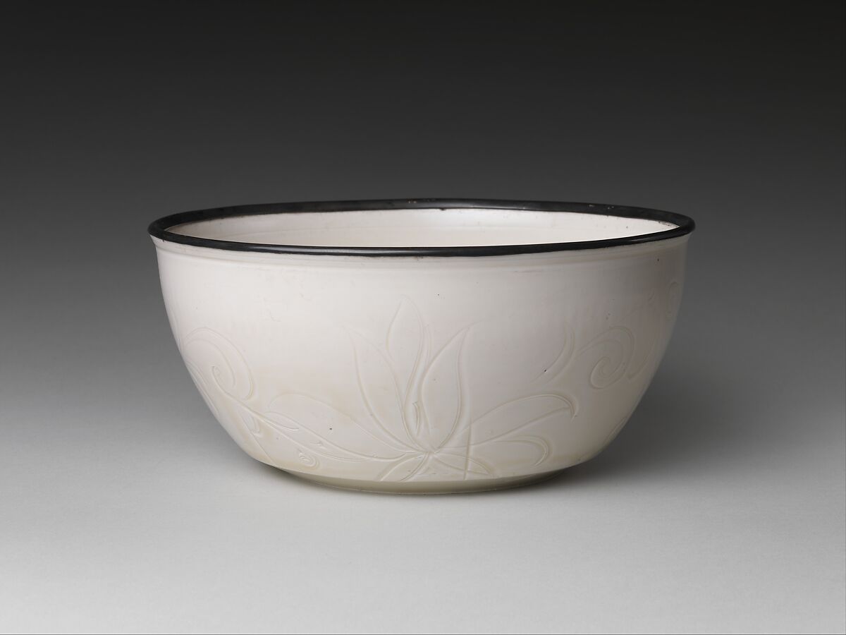 Basin with Lotus Decoration, Porcelain with carved and incised decoration under ivory glaze (Ding ware), China