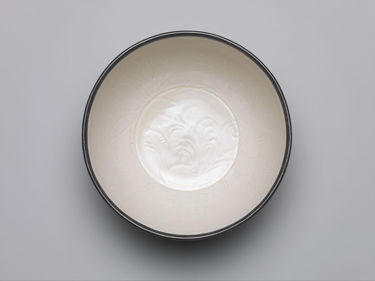 Basin with Lotus Decoration, Porcelain with carved and incised decoration under ivory glaze (Ding ware), China