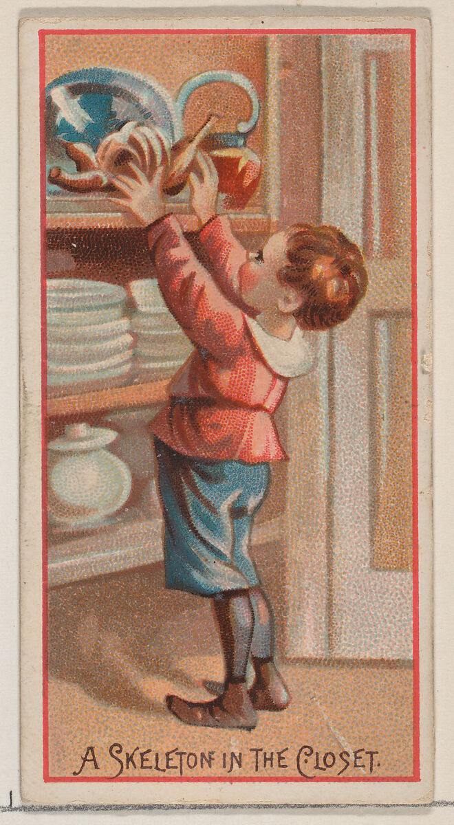 A Skeleton in the Closet, from the Jokes series (N87) for Duke brand cigarettes, Issued by W. Duke, Sons &amp; Co. (New York and Durham, N.C.), Commercial color lithograph 