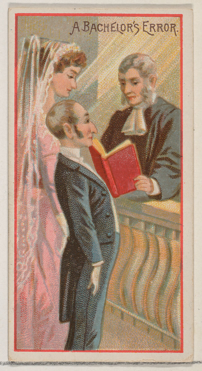 A Bachelor's Error, from the Jokes series (N87) for Duke brand cigarettes, Issued by W. Duke, Sons &amp; Co. (New York and Durham, N.C.), Commercial color lithograph 