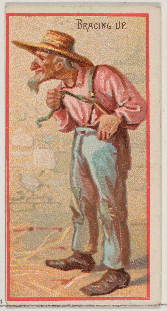 Bracing Up, from the Jokes series (N87) for Duke brand cigarettes, Issued by W. Duke, Sons &amp; Co. (New York and Durham, N.C.), Commercial color lithograph 